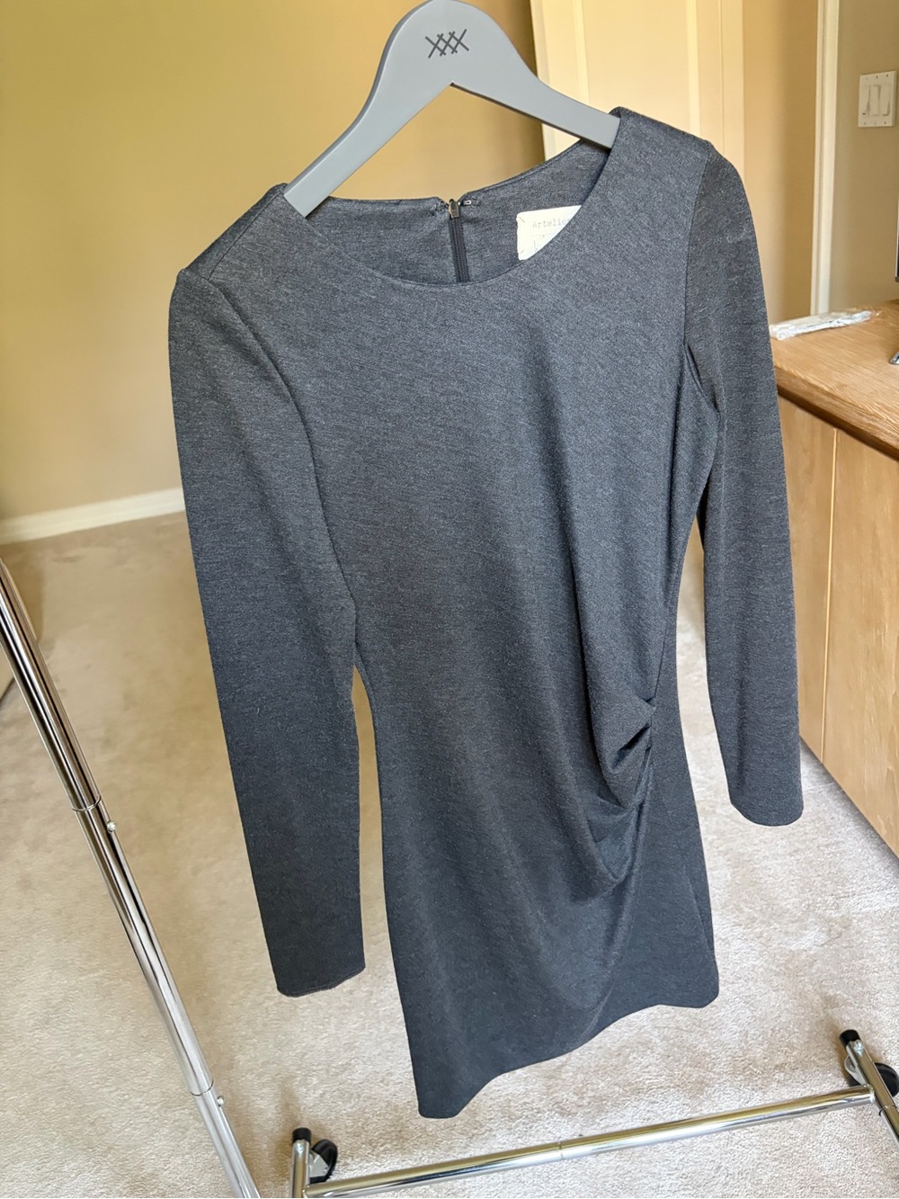 Nicole Miller Artelier Dark Gray Long Sleeve Twist-Waist Dress